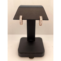 14K Rose Gold Radiant Cut Lab Diamond Huggie Earrings in Prong Setting - 2.42 Carats Total Diamond Weight - Covaloro Fine Jewelry
