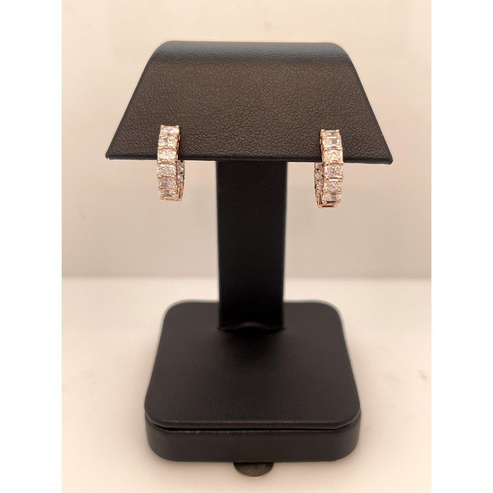14K Rose Gold Radiant Cut Lab Diamond Huggie Earrings in Prong Setting - 2.42 Carats Total Diamond Weight - Covaloro Fine Jewelry