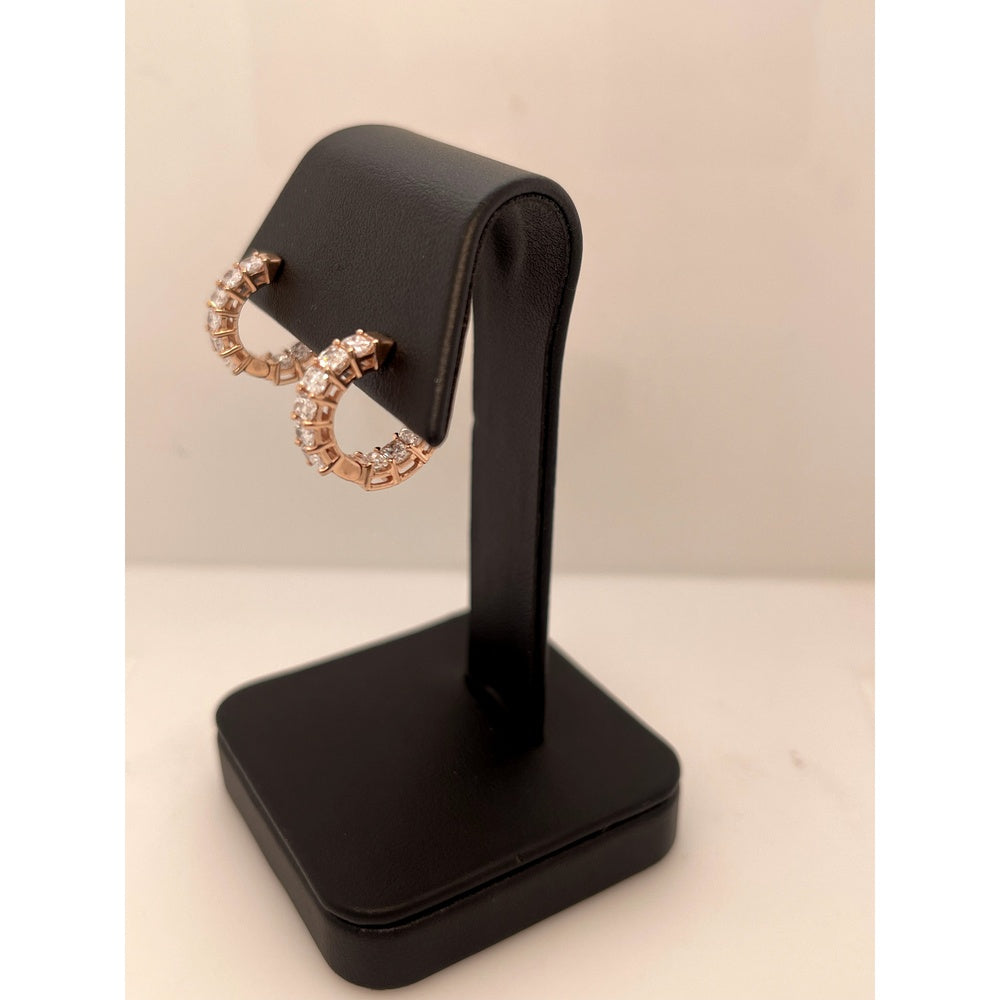 14K Rose Gold Radiant Cut Lab Diamond Huggie Earrings in Prong Setting - 2.42 Carats Total Diamond Weight - Covaloro Fine Jewelry