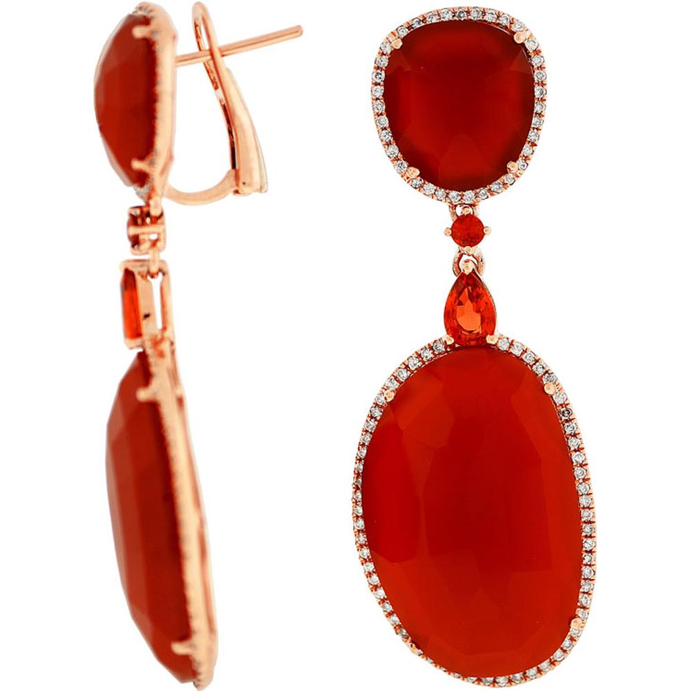 14K Rose Gold Red Agate & Diamond Drop Earrings with Pear-Shaped Sapphire Accent - 0.72 Carat Total Diamond Weight - Royal Jewelry