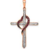 14K Rose Gold Red and White Diamond Cross with Heart Pendant - 1/4 Carat Total Diamond Weight by Monteluci Fine Jewelry