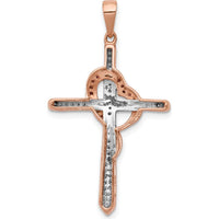 14K Rose Gold Red and White Diamond Cross with Heart Pendant - 1/4 Carat Total Diamond Weight by Monteluci Fine Jewelry
