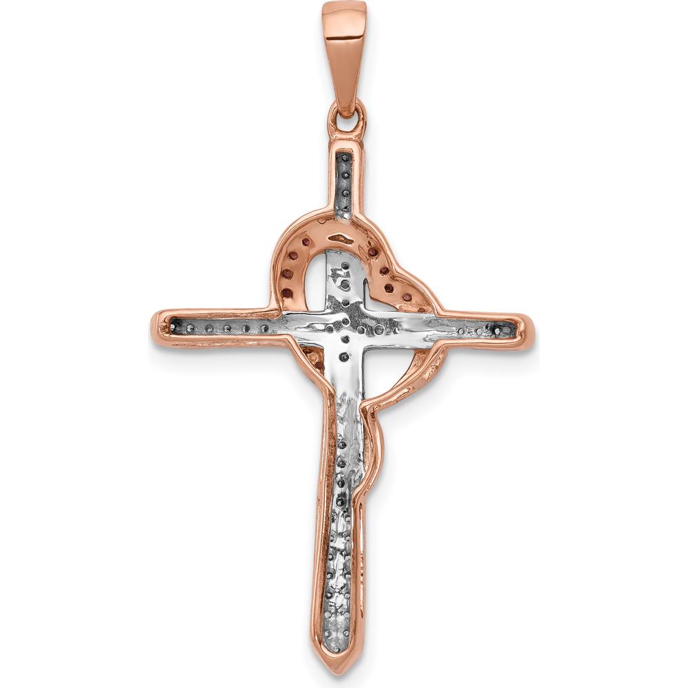 14K Rose Gold Red and White Diamond Cross with Heart Pendant - 1/4 Carat Total Diamond Weight by Monteluci Fine Jewelry