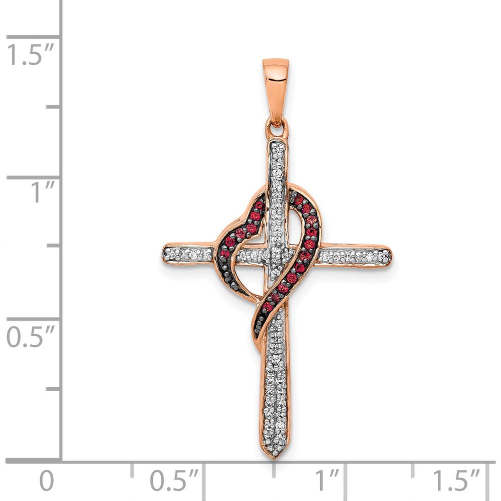 14K Rose Gold Red and White Diamond Cross with Heart Pendant - 1/4 Carat Total Diamond Weight by Monteluci Fine Jewelry