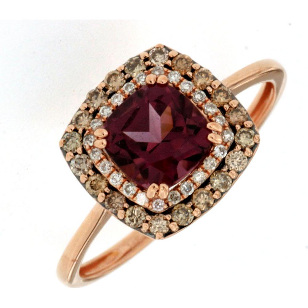 14K Rose Gold Rhodolite & Diamond Cushion Cut Halo Ring - 1.47 Carats Total Gem Weight