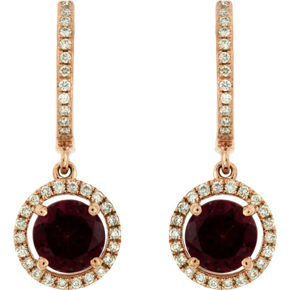 14K Rose Gold Rhodolite & Diamond Drop Earrings - 2.46 Carats Total Gem Weight