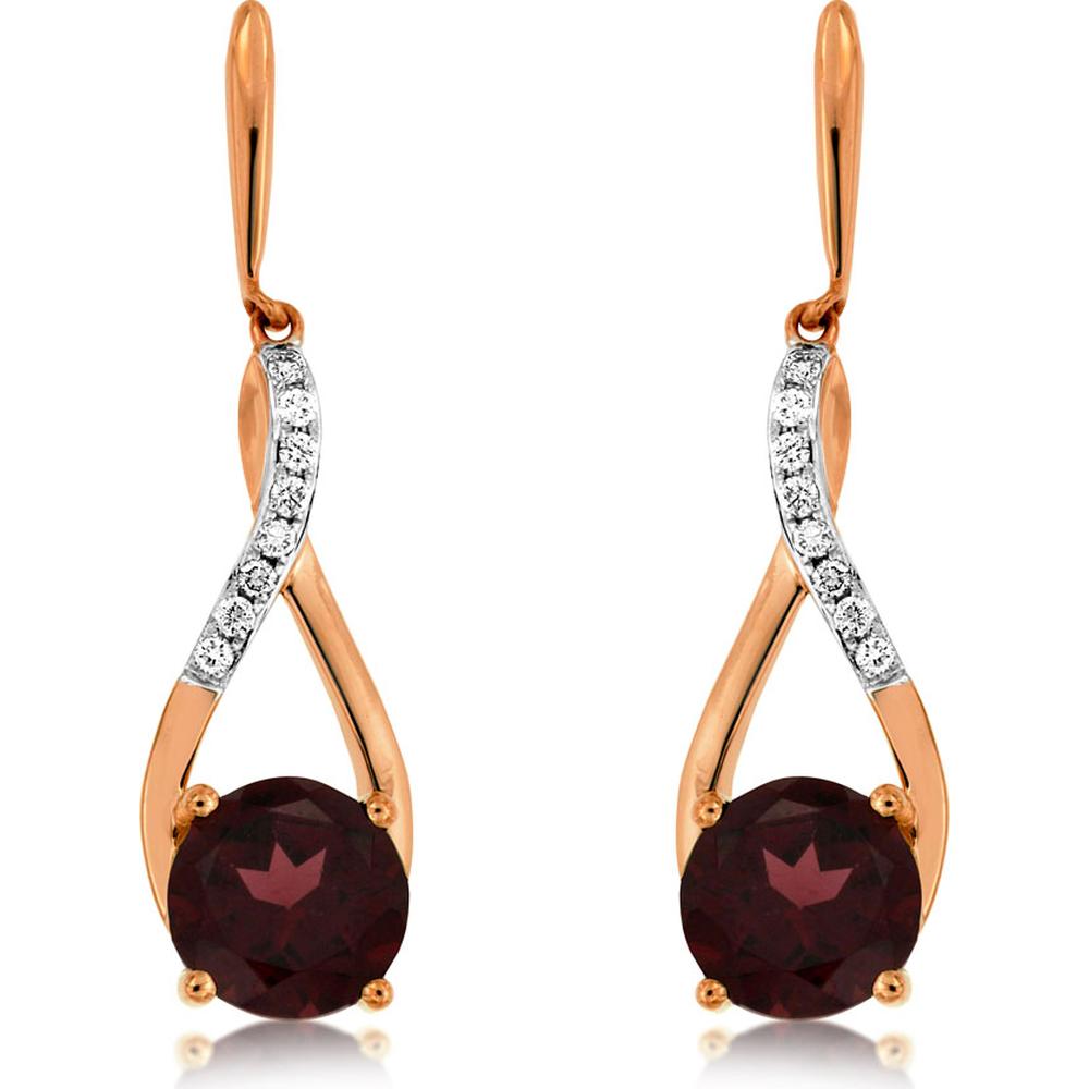 14K Rose Gold Rhodolite & Diamond Drop Earrings - 3.00 Carat Total Rhodolite Weight, 0.10 Carat Total Diamond Weight - Royal Jewelry