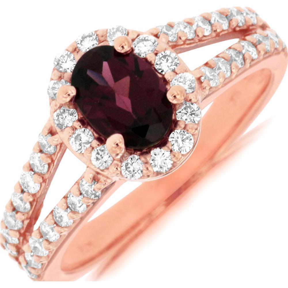 14K Rose Gold Rhodolite & Diamond Halo Ring - 1.65 Carats Total Gemstone Weight