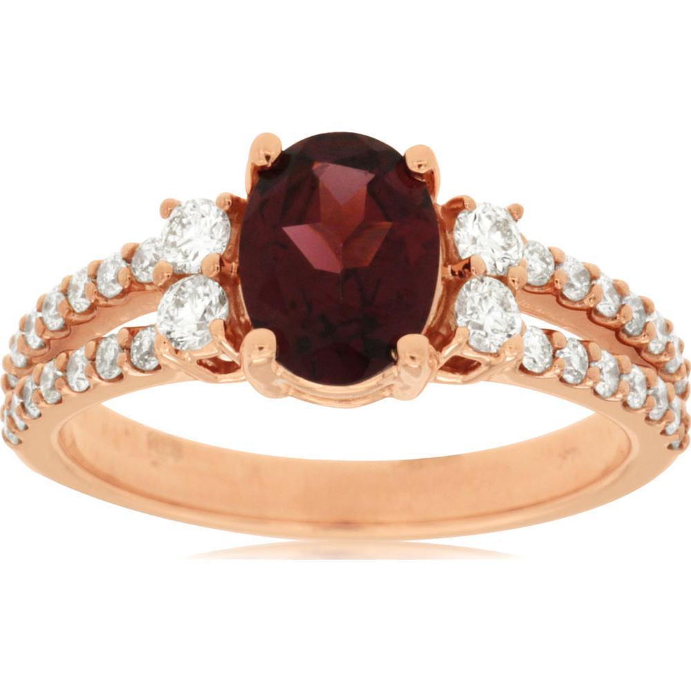 14K Rose Gold Rhodolite & Diamond Halo Ring - 2.20 Carats Total Gemstone Weight