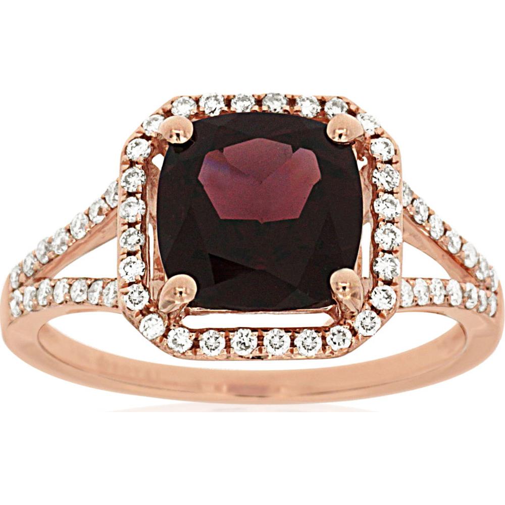 14K Rose Gold Rhodolite & Diamond Halo Ring - 2.95 Carats Total Gem Weight