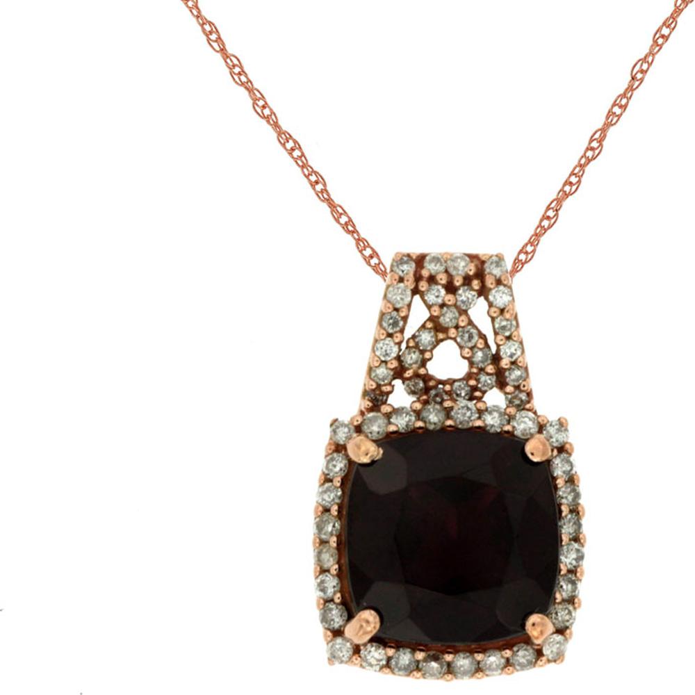 14K Rose Gold Rhodolite & Diamond Pendant with Cushion Cut Rhodolite - 2.35 Carats Rhodolite, 0.23 Carats Diamond Total Weight