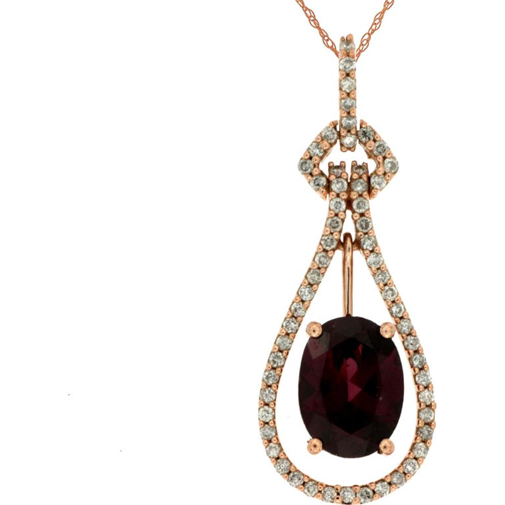 14K Rose Gold Rhodolite Pendant with Halo Diamond Setting - 1.62 Carats Total Gem Weight