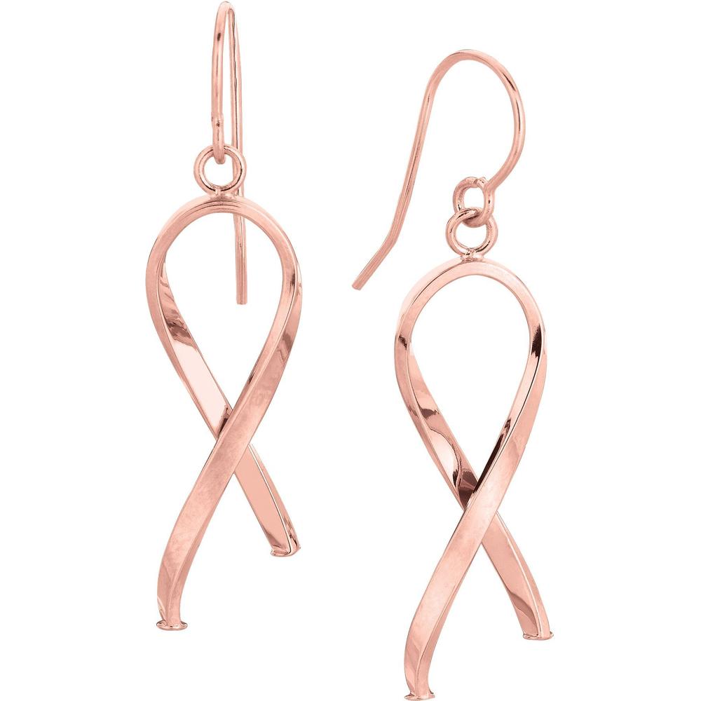 14K Rose Gold Ribbon Freeform Dangle Earrings - 1.40g Polished Finish by Orozza Fine Jewelry