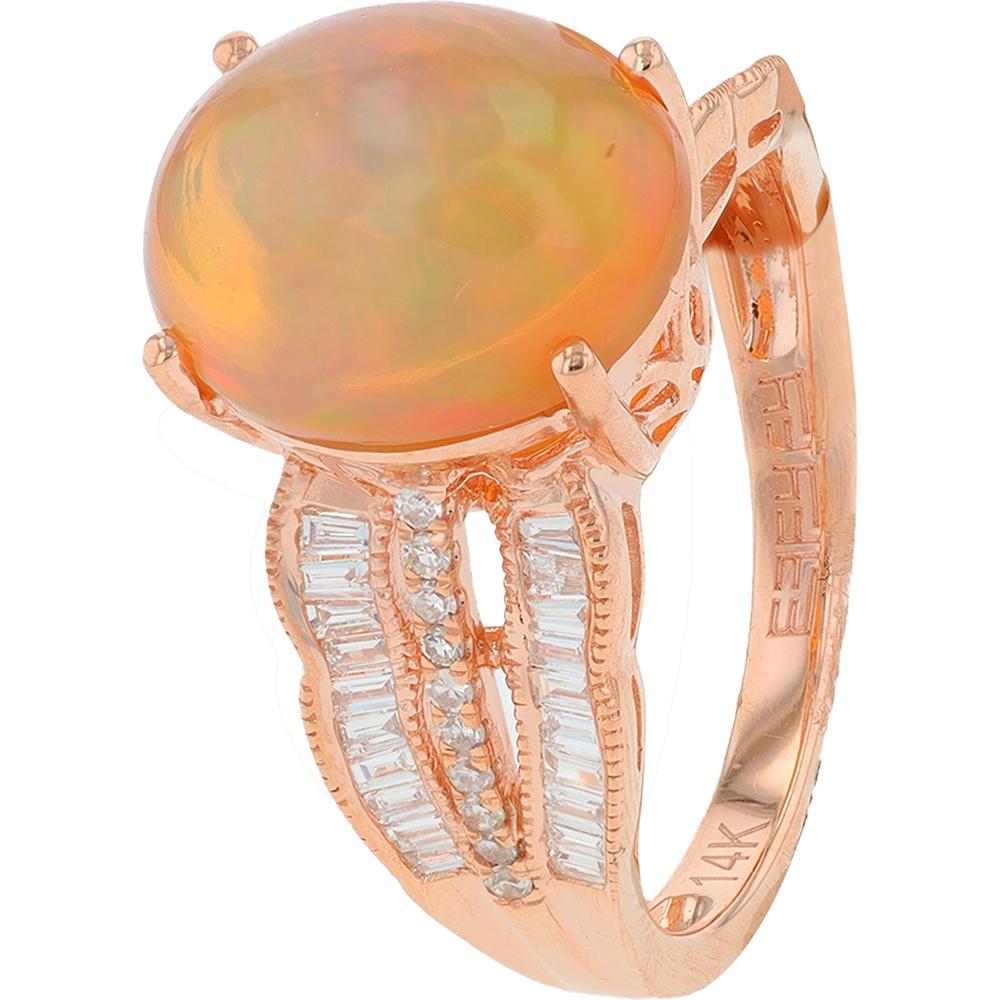14K Rose Gold Ring with 2.90 Carats Opal and 0.37 Carats Diamond Accents
