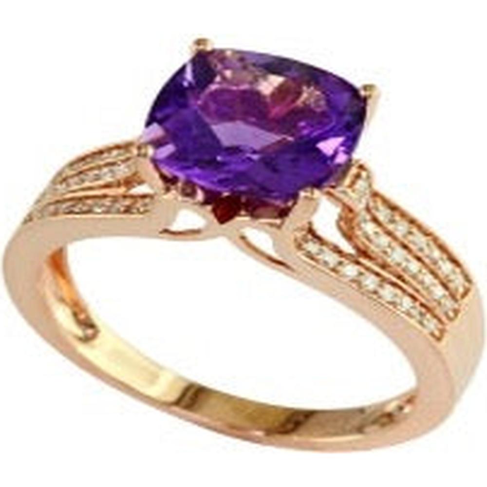 14K Rose Gold Ring with 3.10 Carats Cushion Cut Amethyst and 0.12 Carats Diamond Accents by EFFY
