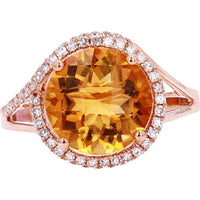 14K Rose Gold Ring with 4.25 Carats Citrine and 0.23 Carats Diamond Halo by EFFY