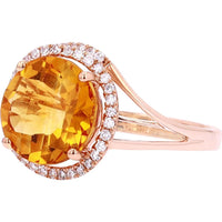 14K Rose Gold Ring with 4.25 Carats Citrine and 0.23 Carats Diamond Halo by EFFY