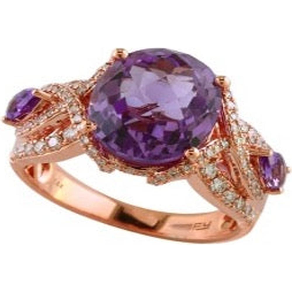 14K Rose Gold Ring with Oval Amethyst and Diamond Accents - 6.20 Carat Amethyst, 0.60 Carat Diamond Total Weight by EFFY