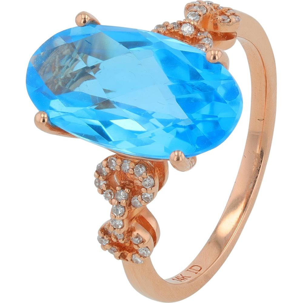14K Rose Gold Ring with Oval Blue Topaz Center and Diamond Accents - 3.50 Carats Total Gemstone Weight