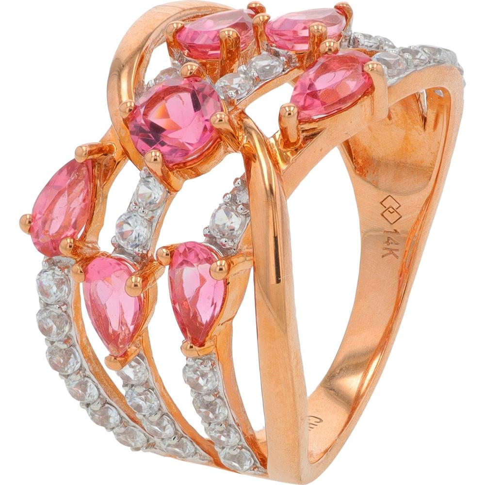 14K Rose Gold Ring with Pink Tourmaline & White Zircon - 2.50 Carat Total Gemstone Weight