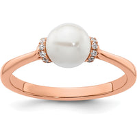 14K Rose Gold Ring with Round White Freshwater Cultured Pearl and 0.07 Carat Diamond Accents by 0