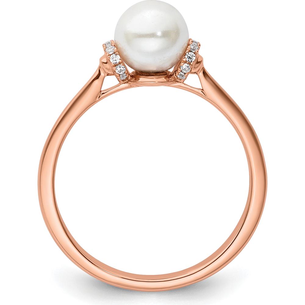 14K Rose Gold Ring with Round White Freshwater Cultured Pearl and 0.07 Carat Diamond Accents by 0