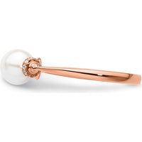 14K Rose Gold Ring with Round White Freshwater Cultured Pearl and 0.07 Carat Diamond Accents by 0