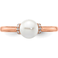 14K Rose Gold Ring with Round White Freshwater Cultured Pearl and 0.07 Carat Diamond Accents by 0