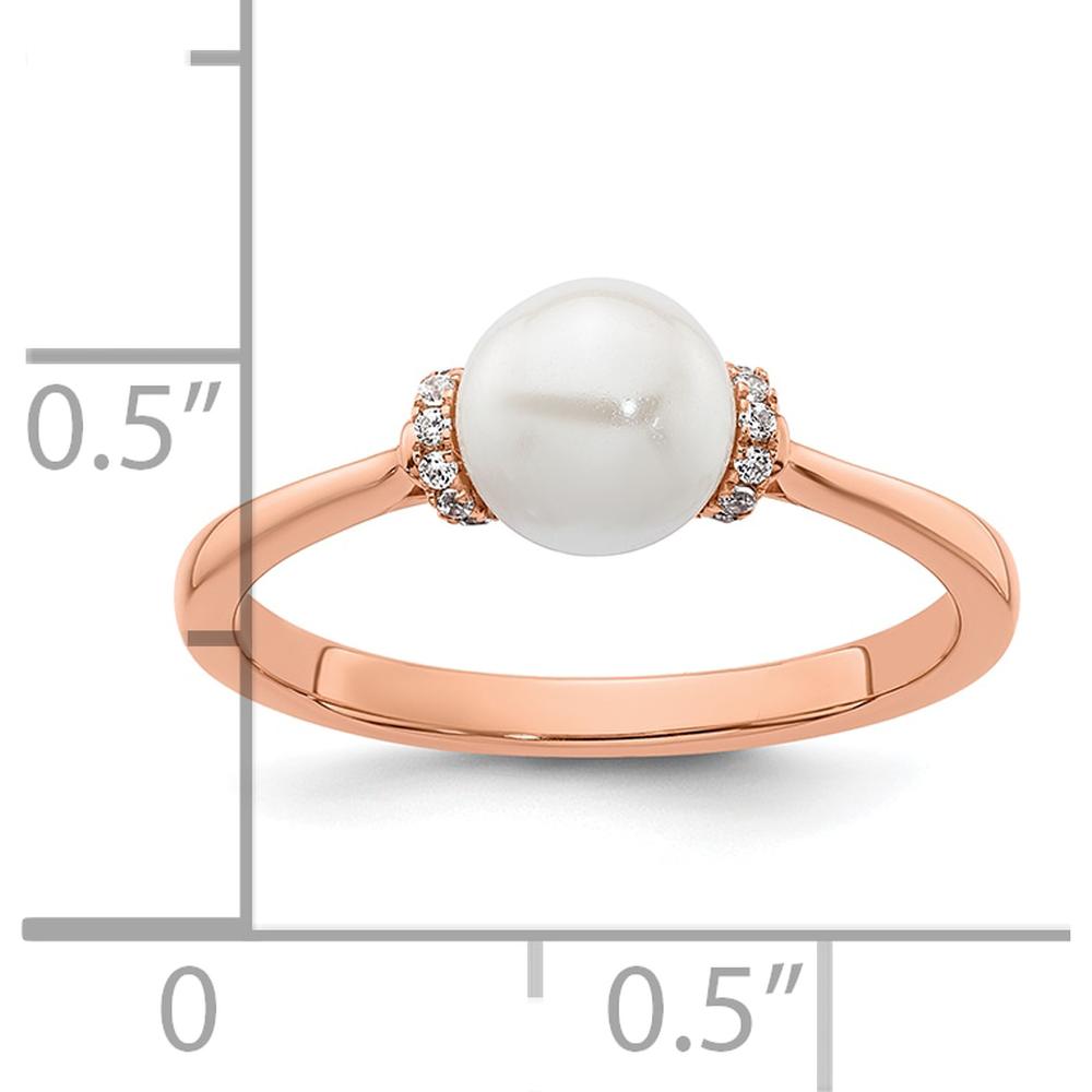 14K Rose Gold Ring with Round White Freshwater Cultured Pearl and 0.07 Carat Diamond Accents by 0