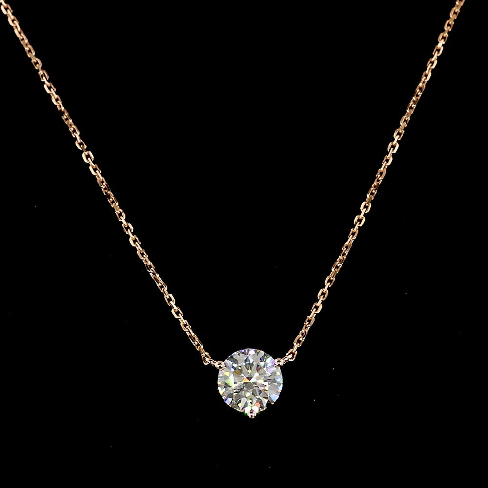 14K Rose Gold Round Brilliant Cut Lab Diamond Solitaire Pendant - 1.02 Carat Total Weight - Covaloro Fine Jewelry