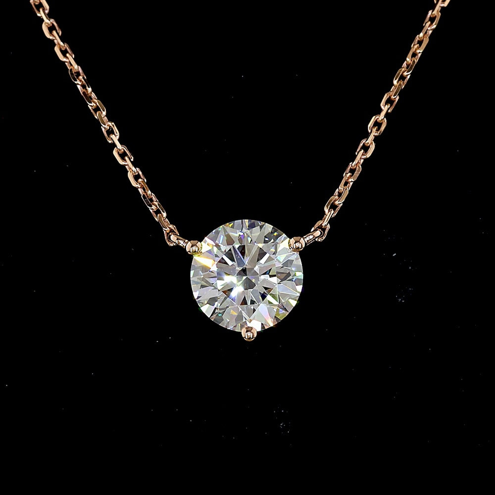 14K Rose Gold Round Brilliant Cut Lab Diamond Solitaire Pendant - 1.02 Carat Total Weight - Covaloro Fine Jewelry