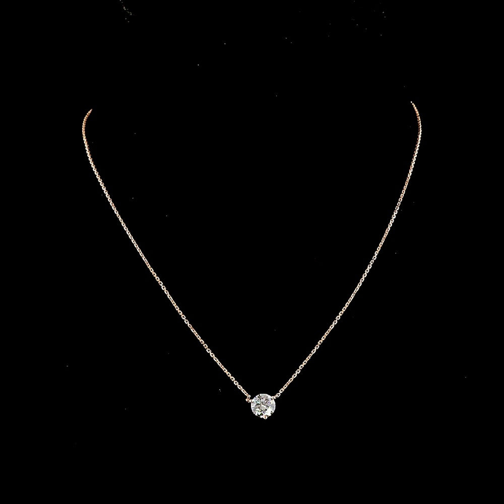 14K Rose Gold Round Brilliant Cut Lab Diamond Solitaire Pendant - 1.02 Carat Total Weight - Covaloro Fine Jewelry
