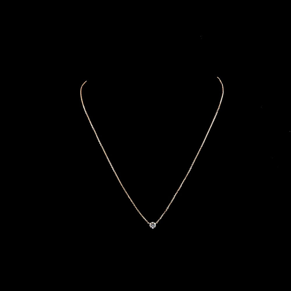 14K Rose Gold Round Brilliant Cut Solitaire Pendant Necklace with Lab Grown Diamond - E-F VS2 Clarity, 0.32 Total Carat Weight - Covaloro Fine Jewelry