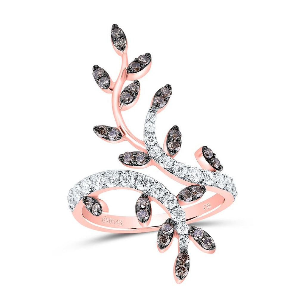 14K Rose Gold Round Brown and White Diamond Ring - 1 Carat Total Diamond Weight