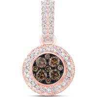14K Rose Gold Round Brown Diamond Cluster Pendant with Pavé-Set White Diamond Halo - 1.00 Carat Total Diamond Weight
