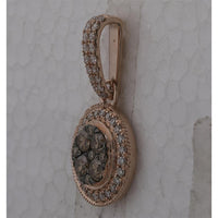 14K Rose Gold Round Brown Diamond Cluster Pendant with Pavé-Set White Diamond Halo - 1.00 Carat Total Diamond Weight
