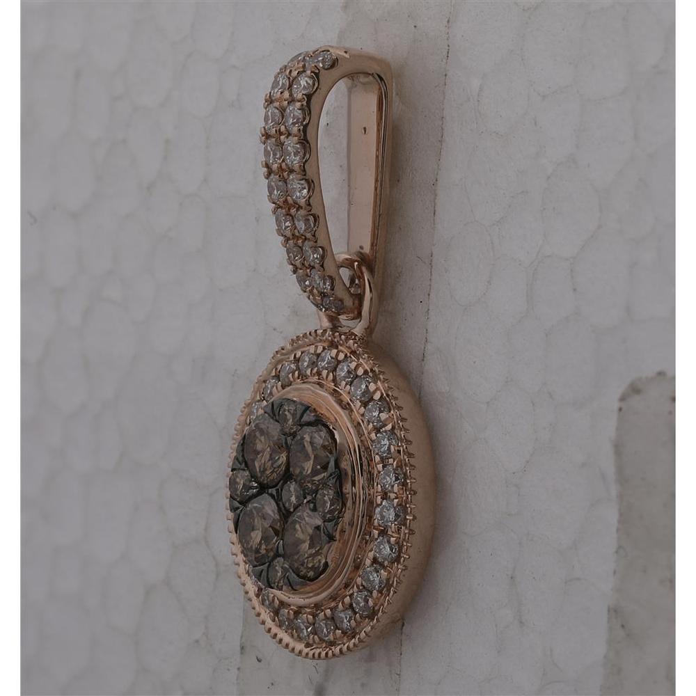 14K Rose Gold Round Brown Diamond Cluster Pendant with Pavé-Set White Diamond Halo - 1.00 Carat Total Diamond Weight