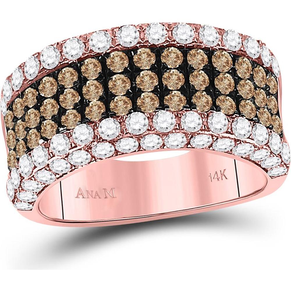 14K Rose Gold Round Brown Diamond Cocktail Anniversary Ring - 2.38 Carat Total Diamond Weight
