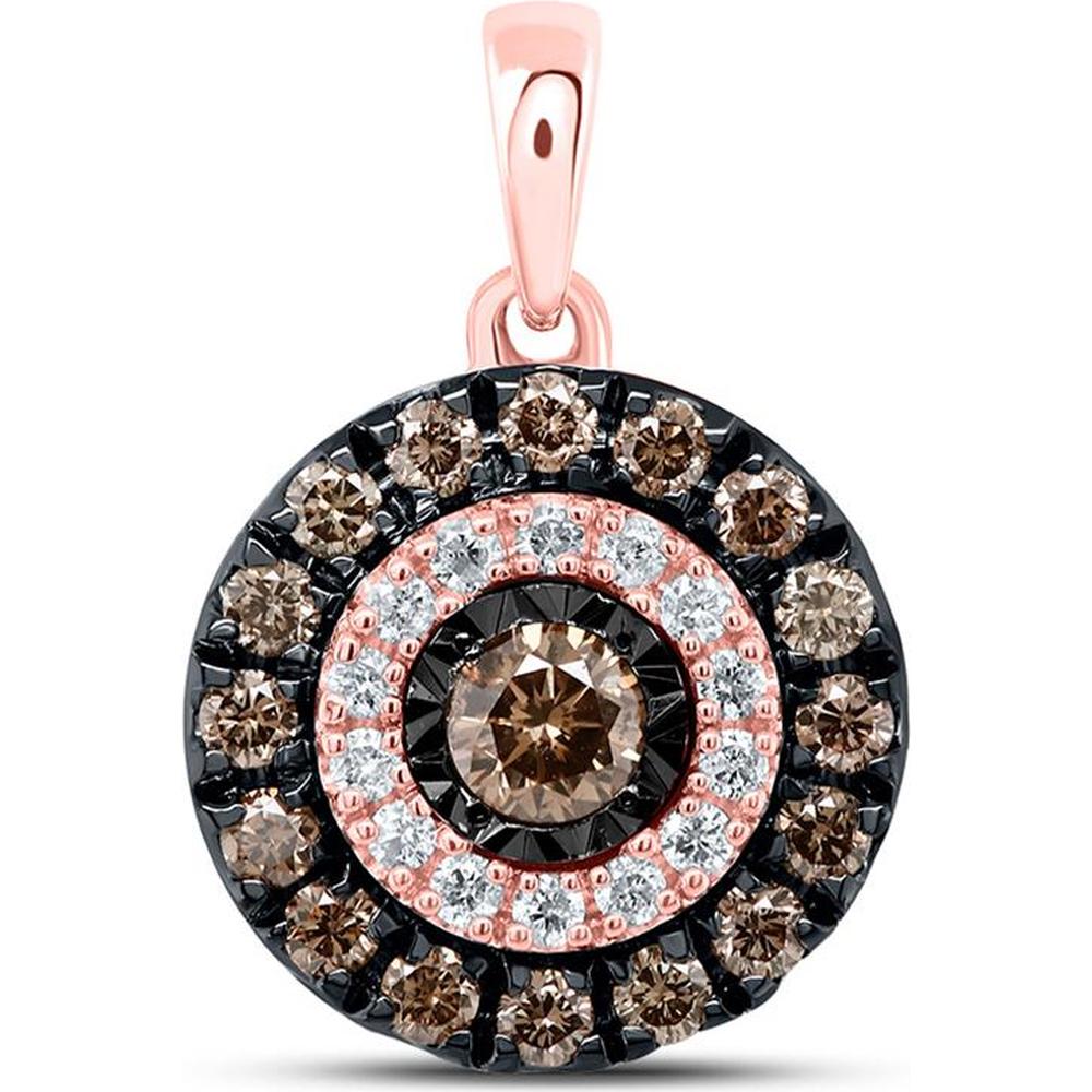 14K Rose Gold Round Brown Diamond Halo Pendant - 3/8 Carat Total Diamond Weight