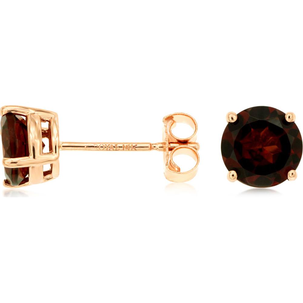 14K Rose Gold Round Cut Garnet Stud Earrings with Prong Setting - 2.10 Carat Total Gem Weight - Royal Jewelry
