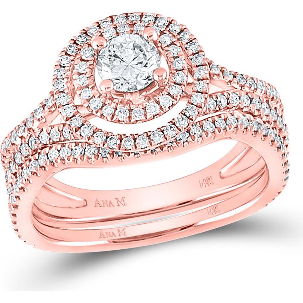 14K Rose Gold Round Diamond Bridal Wedding Ring Set - 1 Carat Total Diamond Weight
