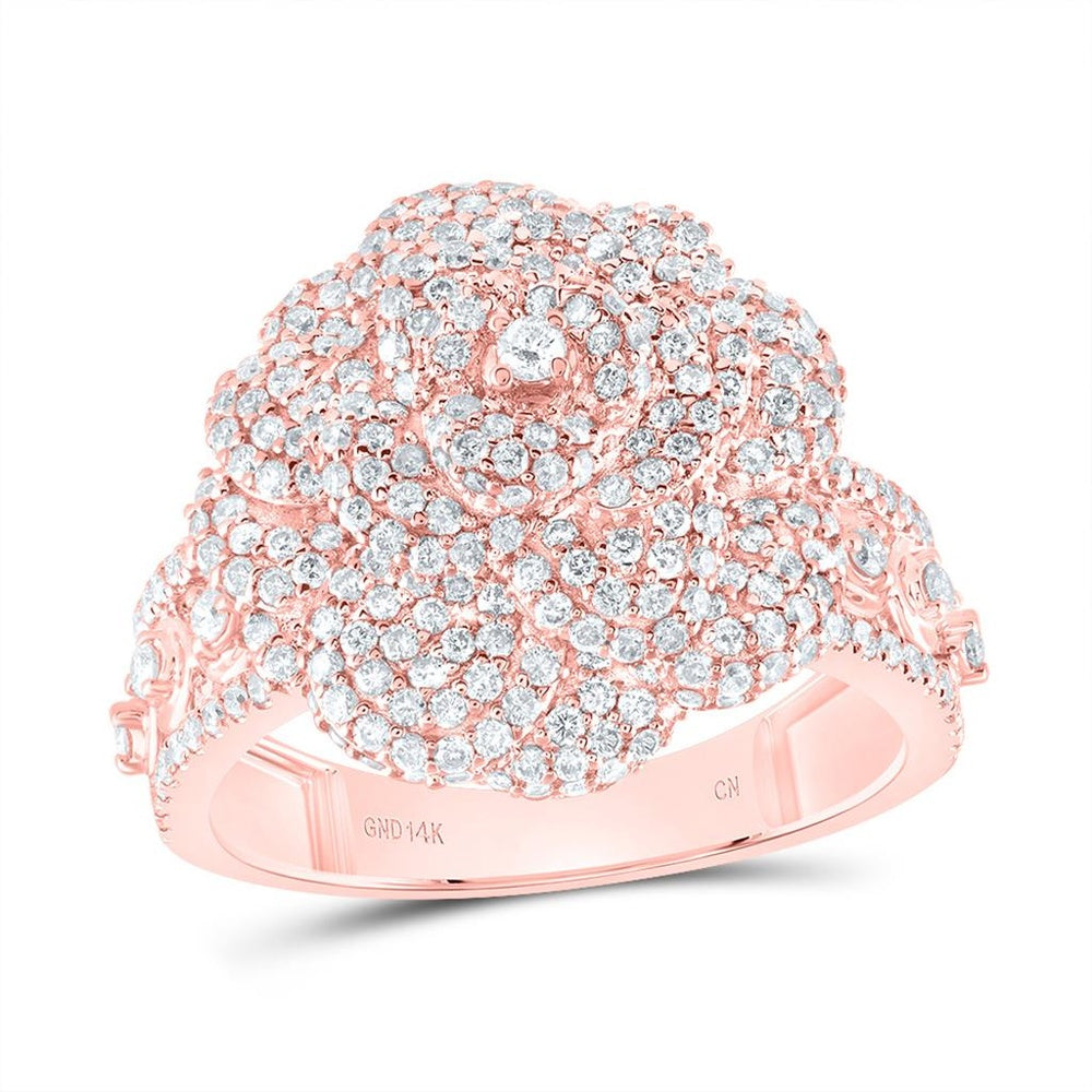 14K Rose Gold Round Diamond Ring - 2 Carat Total Diamond Weight