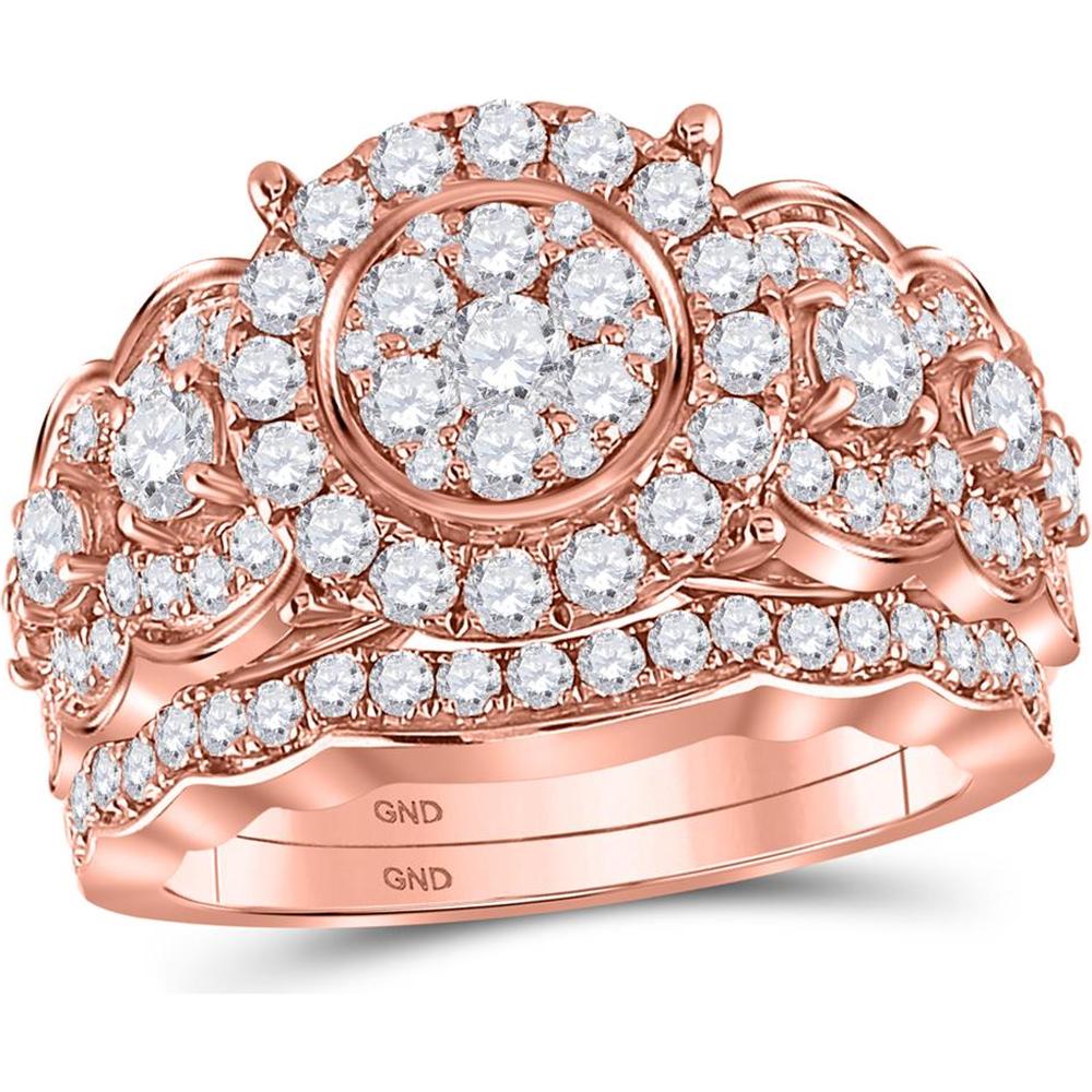 14K Rose Gold Round Diamond Vintage Bridal Wedding Ring Set - 2.01 Carat Total Diamond Weight
