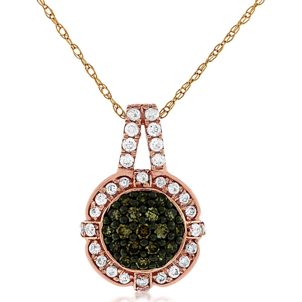 14K Rose Gold Round Halo Pendant with Mocha and White Diamonds - 0.40 Carat Total Diamond Weight - Royal Jewelry
