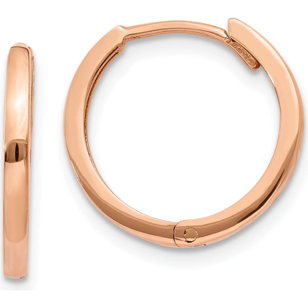 14K Rose Gold Round Hinged Hoop Earrings - 13mm Length, 1.5mm Width by 0