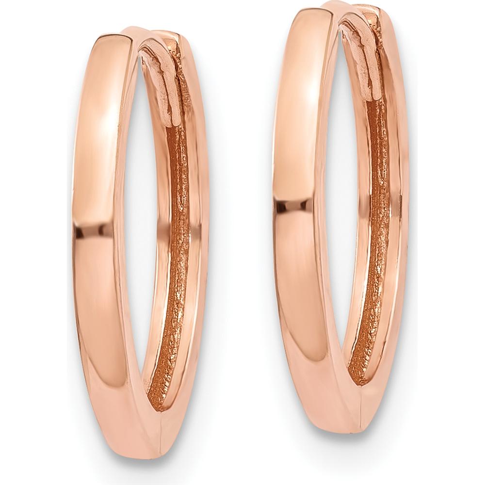 14K Rose Gold Round Hinged Hoop Earrings - 13mm Length, 1.5mm Width by 0