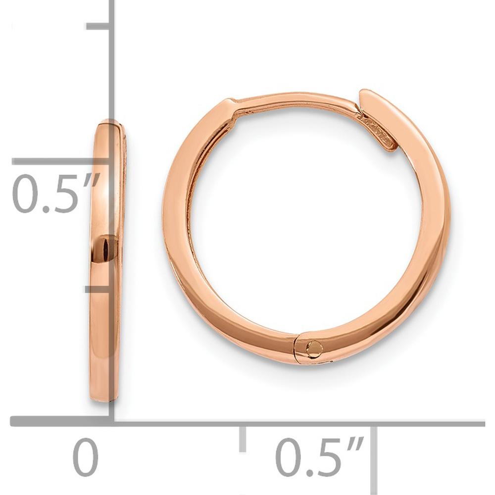14K Rose Gold Round Hinged Hoop Earrings - 13mm Length, 1.5mm Width by 0