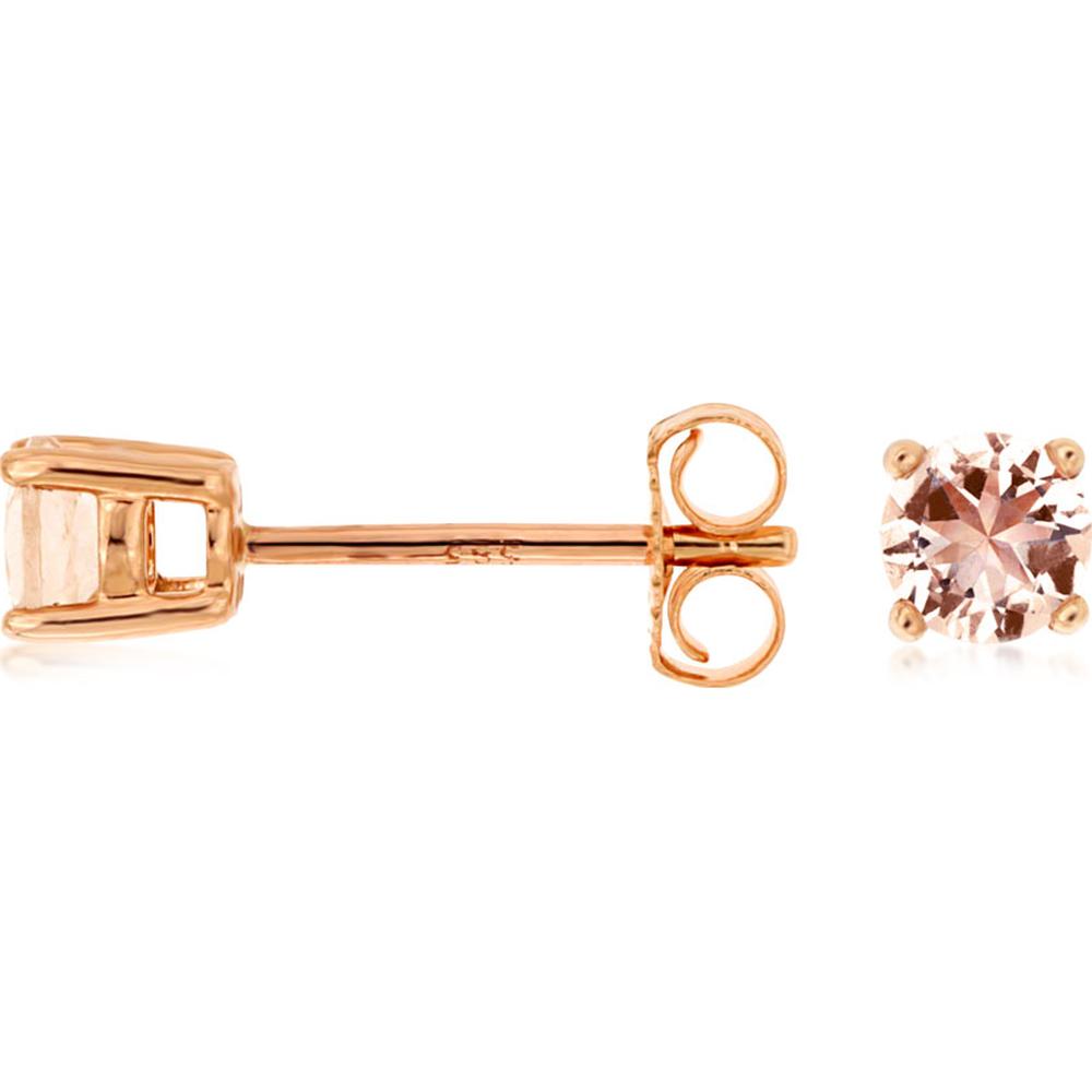 14K Rose Gold Round Morganite Stud Earrings - 0.40 Carat Total Morganite Weight - Royal Jewelry