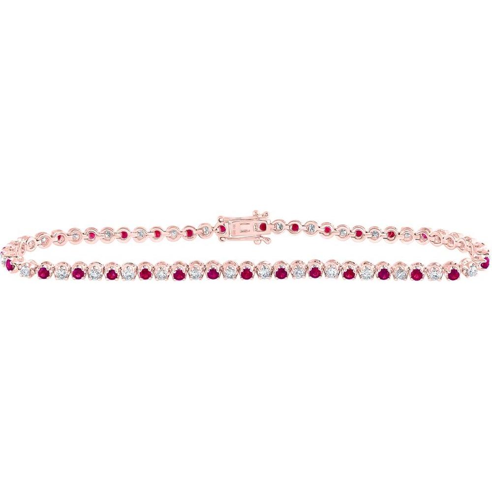 14K Rose Gold Round Ruby and Diamond Tennis Bracelet - 2.25 Carat Total Gem Weight