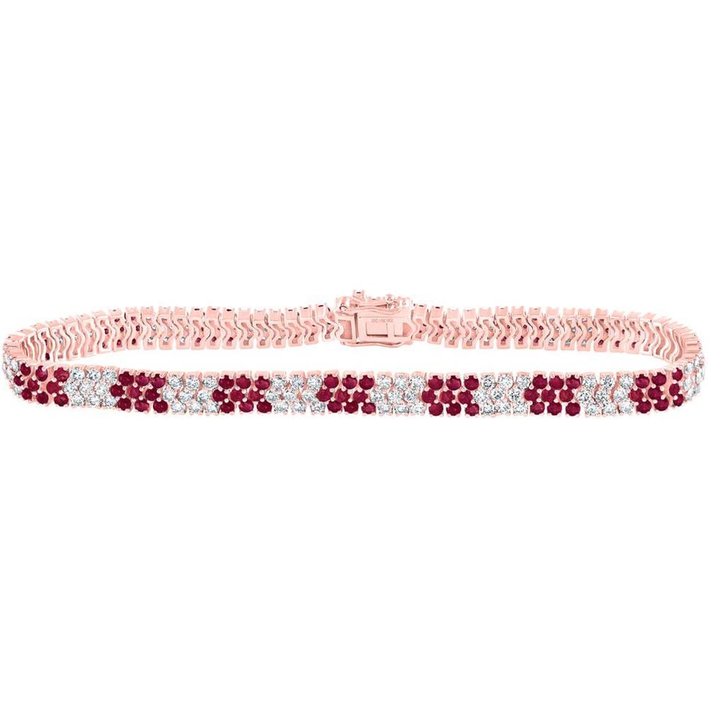 14K Rose Gold Round Ruby and Diamond Tennis Bracelet - 6.2 Carat Total Gem Weight